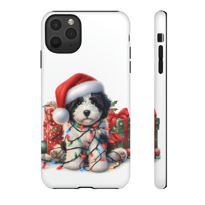 Black & White Doodle Christmas Puppy - Tough Cases for Apple iPhone, Samsung Galaxy, & Google Pixel