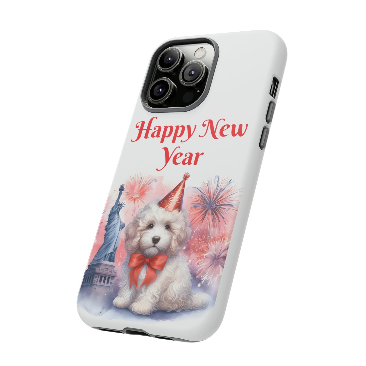 White Doodle Happy New Year - Tough Cases - Apple iPhone, Samsung Galaxy, and Google Pixel