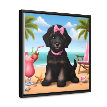 Phantom Doodle on Beach - Wooden Gallery Canvas Picture - Square Frame - Nice!