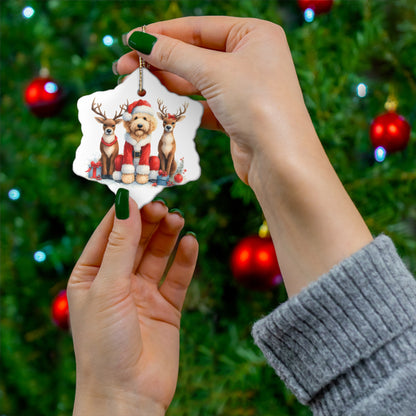 Christmas Santa Doodle w/Reindeer Ceramic Ornament, 4 Shapes