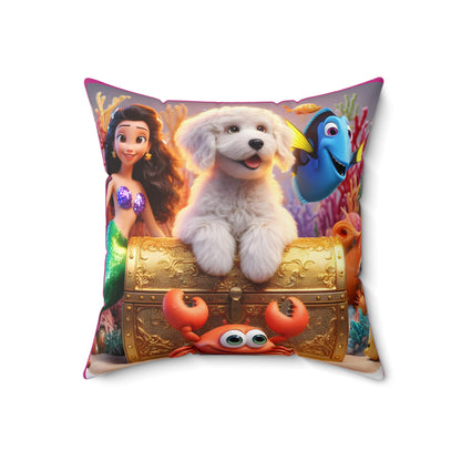 Doodle Mermaid Underwater Spun Polyester Square Pillow