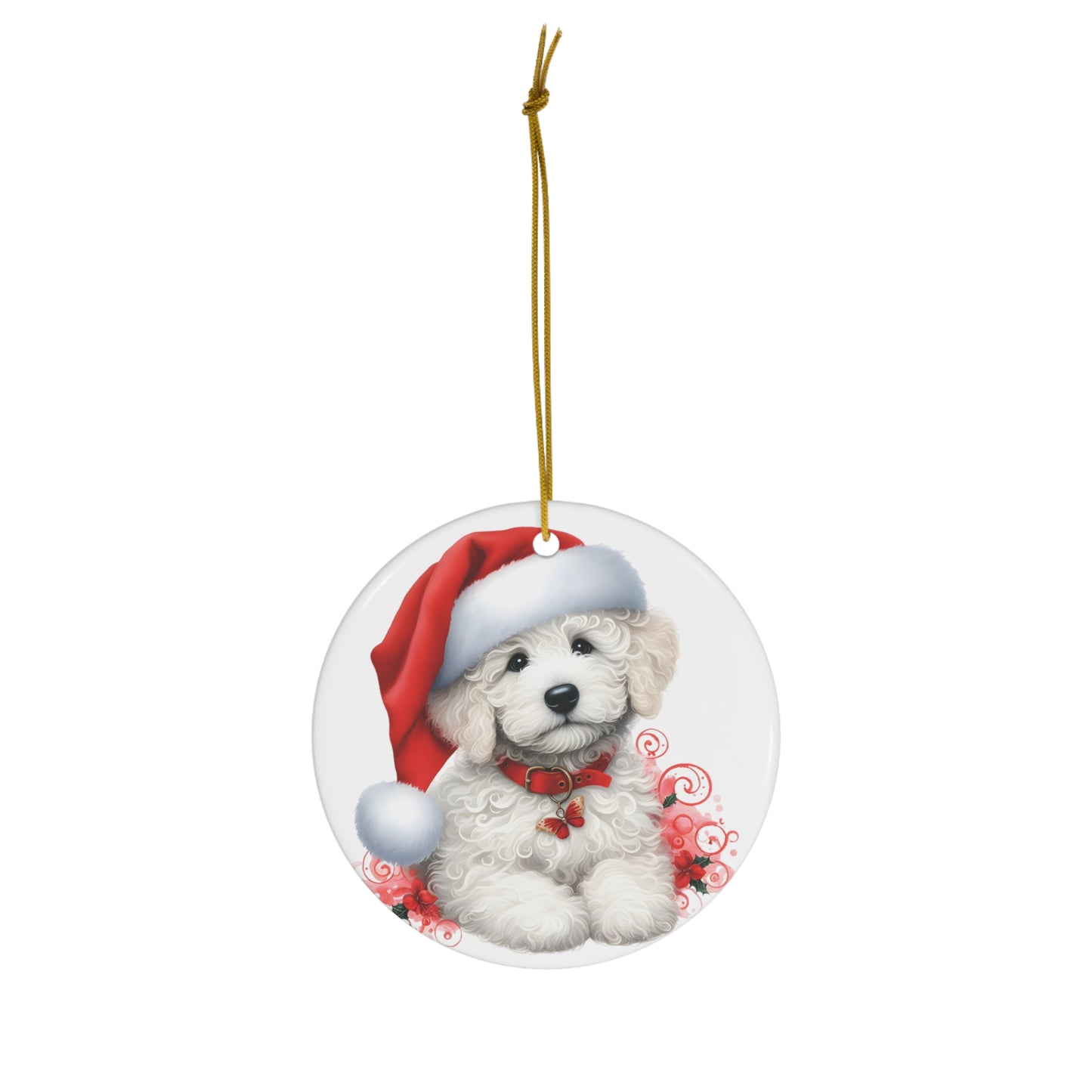 White Doodle Puppy Ceramic Ornament