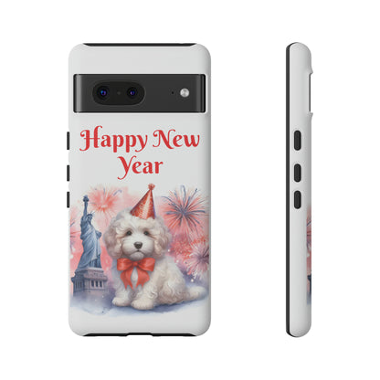 White Doodle Happy New Year - Tough Cases - Apple iPhone, Samsung Galaxy, and Google Pixel