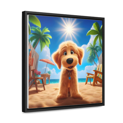 Doodle on Beach Cartoon Inspired - Wooden Gallery Canvas Picture - Square Frame - Nice!