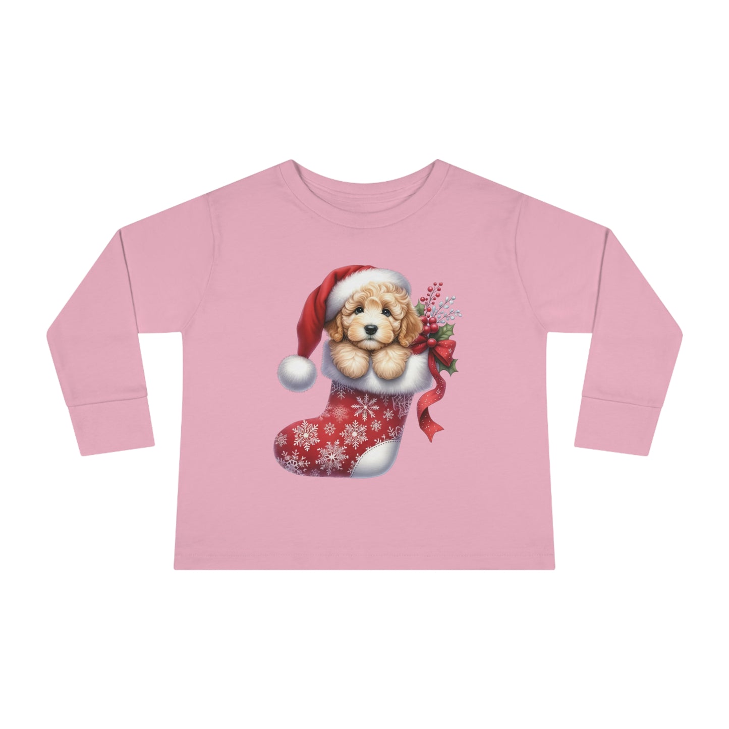 Doodle Puppy Christmas Stocking Toddler Long Sleeve Tee