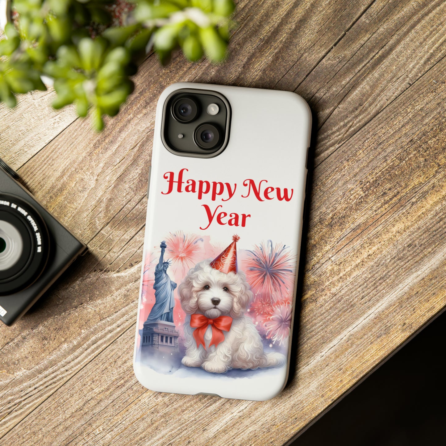 White Doodle Happy New Year - Tough Cases - Apple iPhone, Samsung Galaxy, and Google Pixel