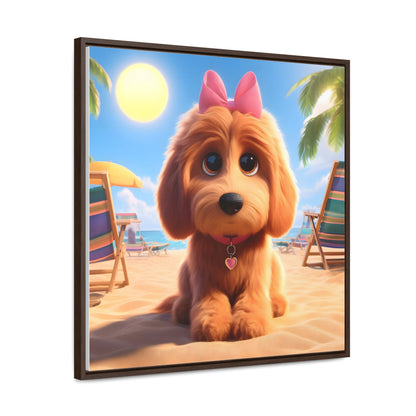 Doodle Puppy Cartoon Inspired - Wooden Gallery Canvas Picture - Square Frame - Nice!