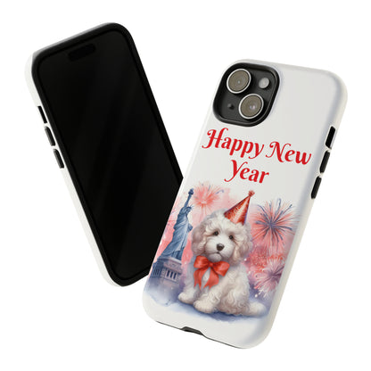 White Doodle Happy New Year - Tough Cases - Apple iPhone, Samsung Galaxy, and Google Pixel