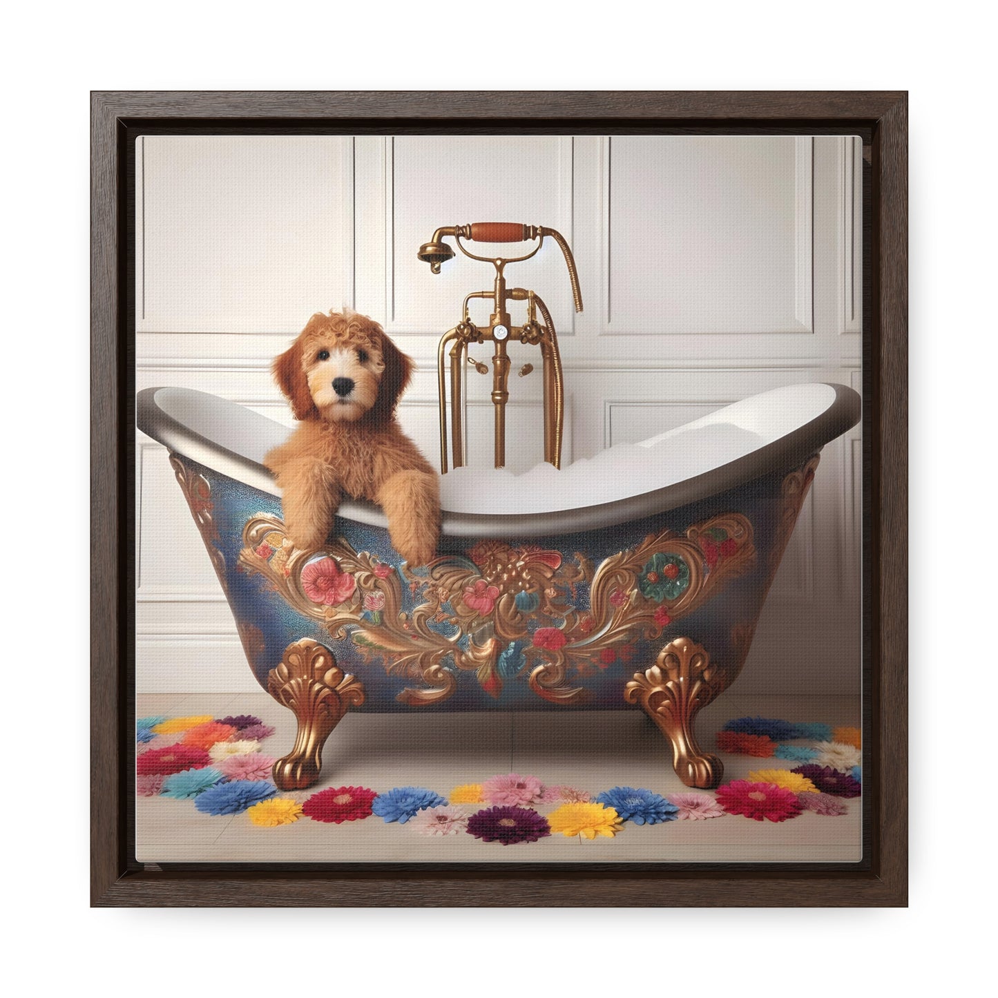 Apricot Doodle Puppy Gallery Canvas Picture - Wooden Square Frame - Nice!