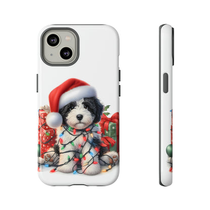 Black & White Doodle Christmas Puppy - Tough Cases for Apple iPhone, Samsung Galaxy, & Google Pixel