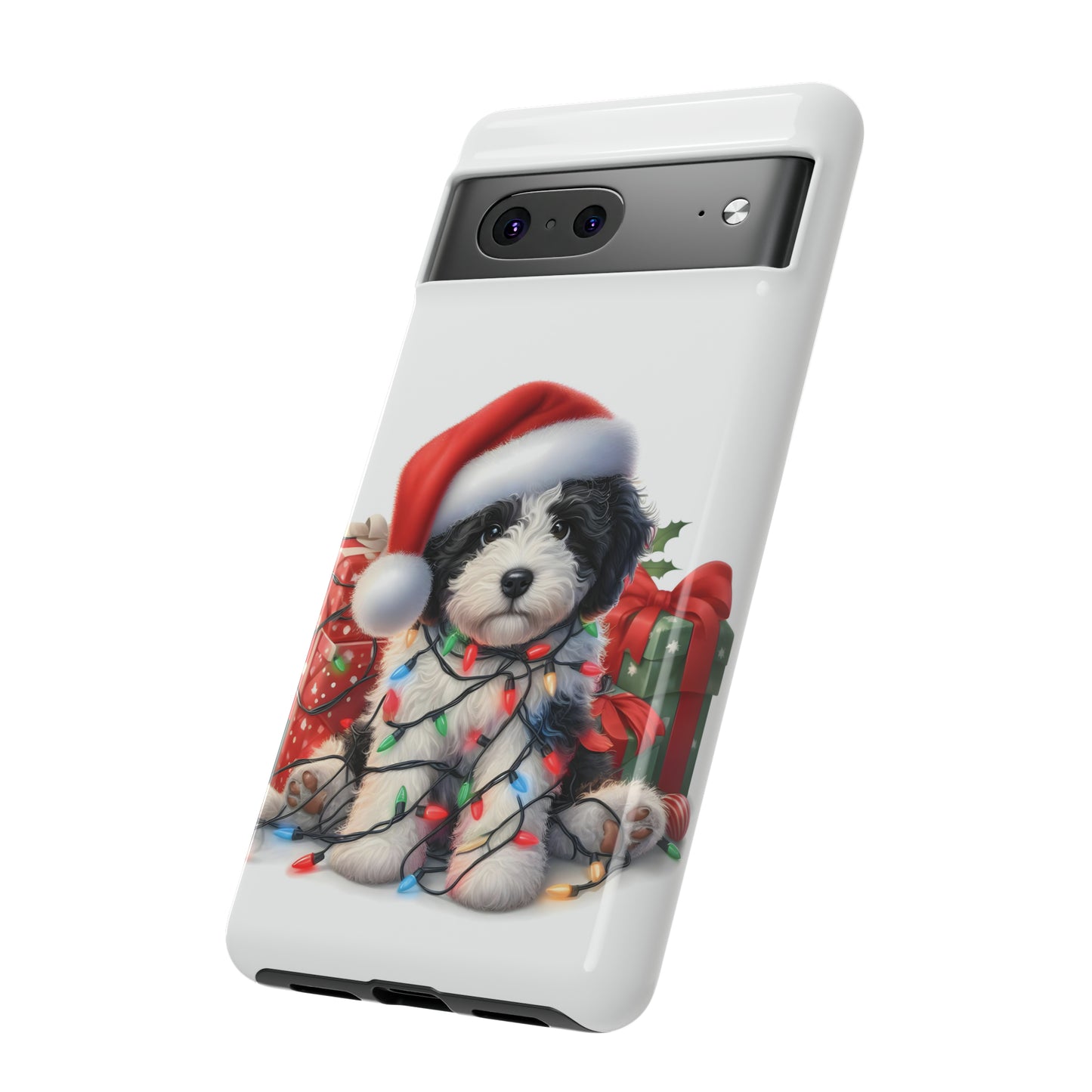 Black & White Doodle Christmas Puppy - Tough Cases for Apple iPhone, Samsung Galaxy, & Google Pixel