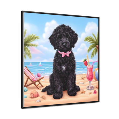 Black Doodle Puppy Cartoon Inspired - Wooden Gallery Canvas Picture - Square Frame - Nice!