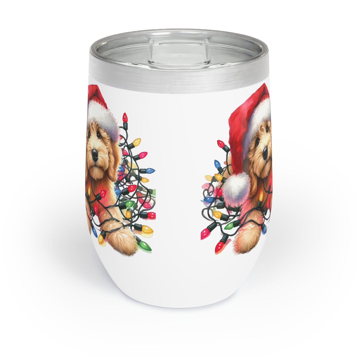 Christmas Doodle Puppy w/Lights Chill Wine Tumbler