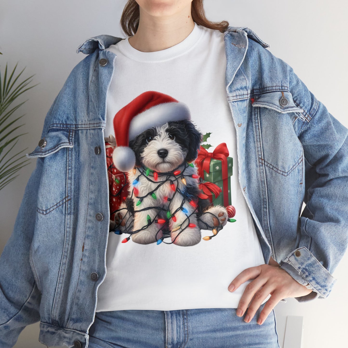 Black & White Christmas Doodle - Adult Unisex Gildan Heavy Cotton T Shirt