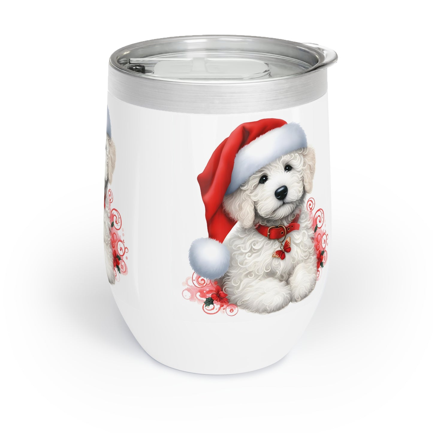 White Doodle Christmas Puppy - Chill Wine Tumbler