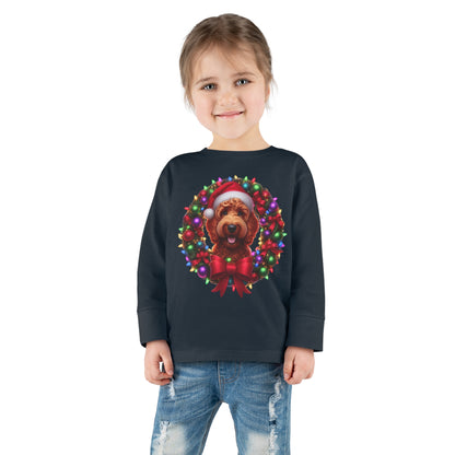 Red Doodle Christmas Wreath - Toddler Long Sleeve T Shirt