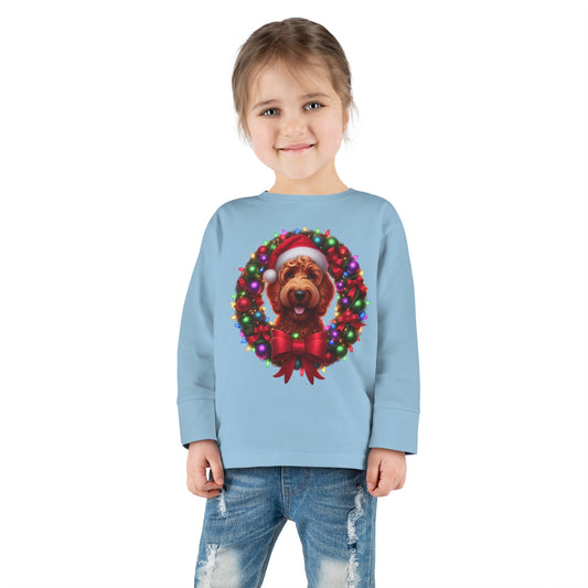 Red Doodle Christmas Wreath - Toddler Long Sleeve T Shirt