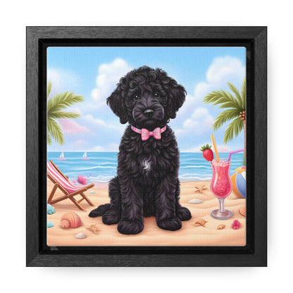 Black Doodle Puppy Cartoon Inspired - Wooden Gallery Canvas Picture - Square Frame - Nice!