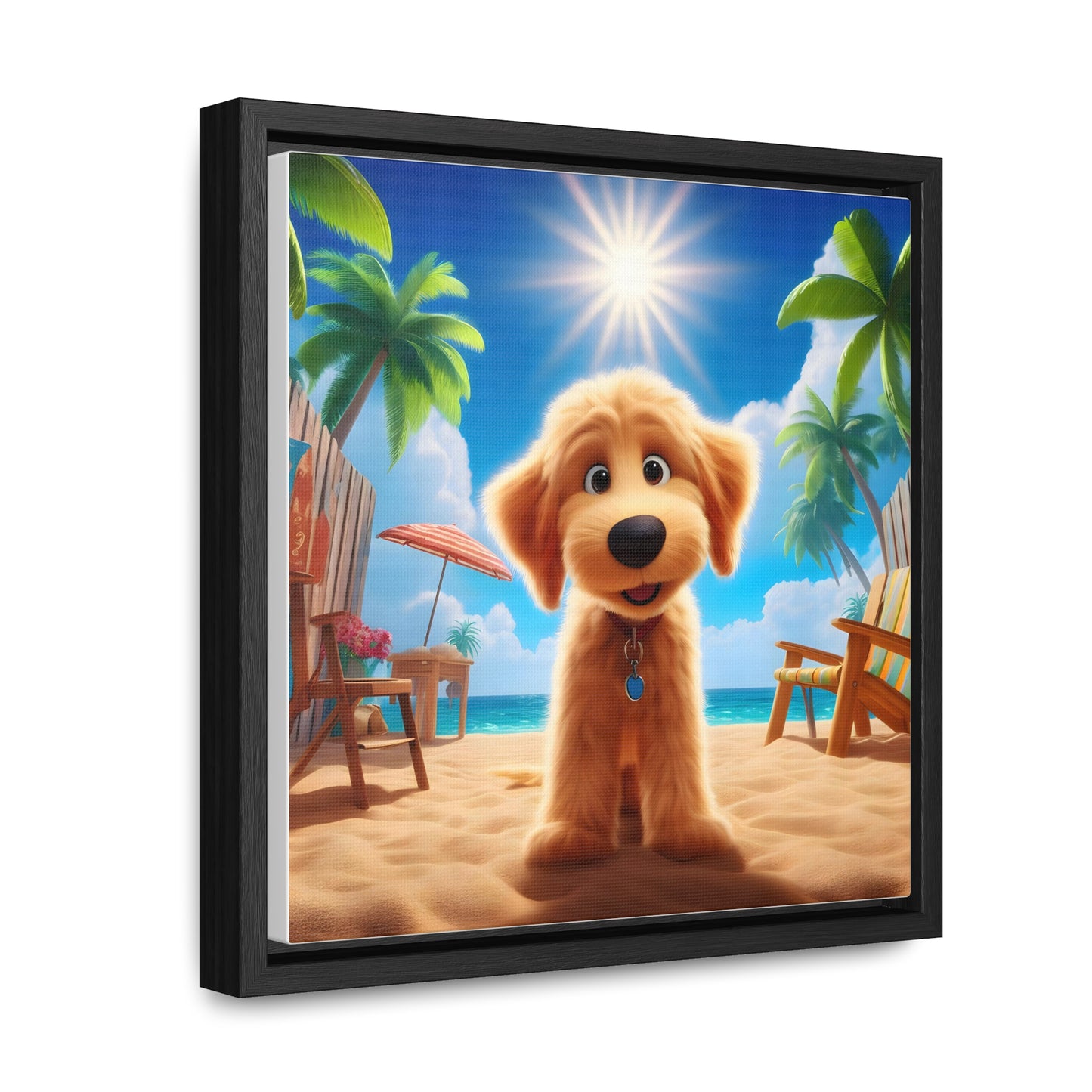 Doodle on Beach Cartoon Inspired - Wooden Gallery Canvas Picture - Square Frame - Nice!