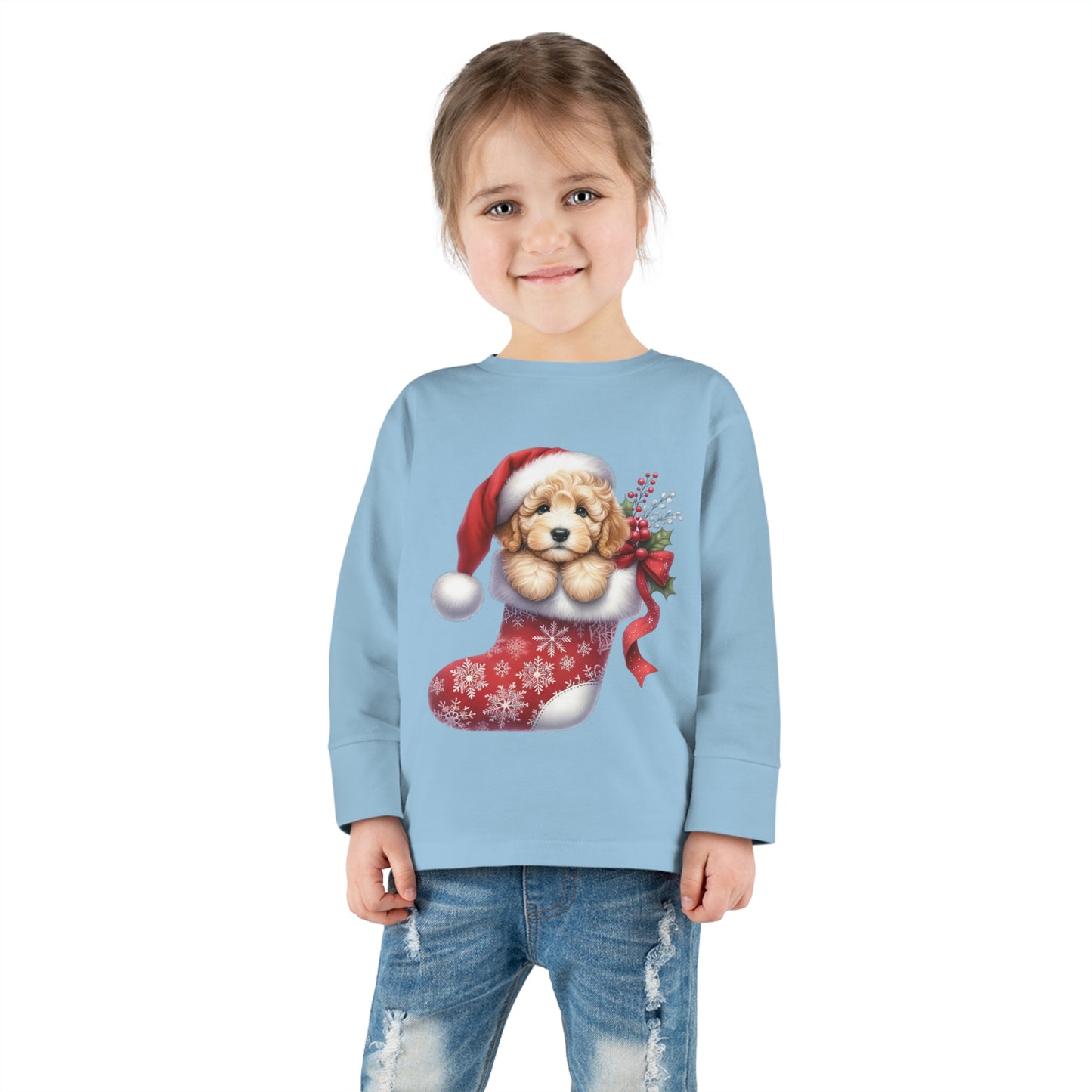 Doodle Puppy Christmas Stocking Toddler Long Sleeve Tee