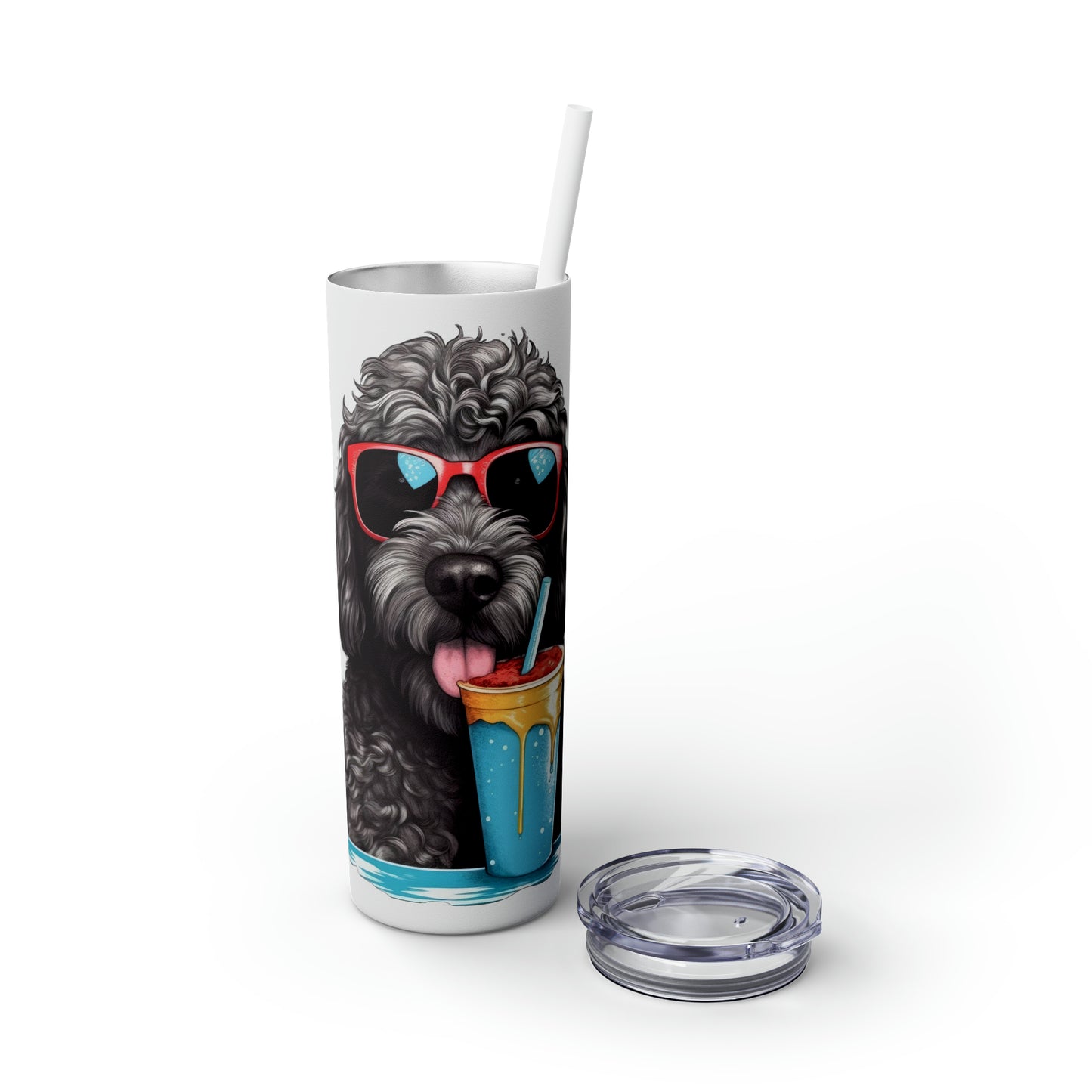 Black Doodle Skinny Tumbler with Straw, 20oz