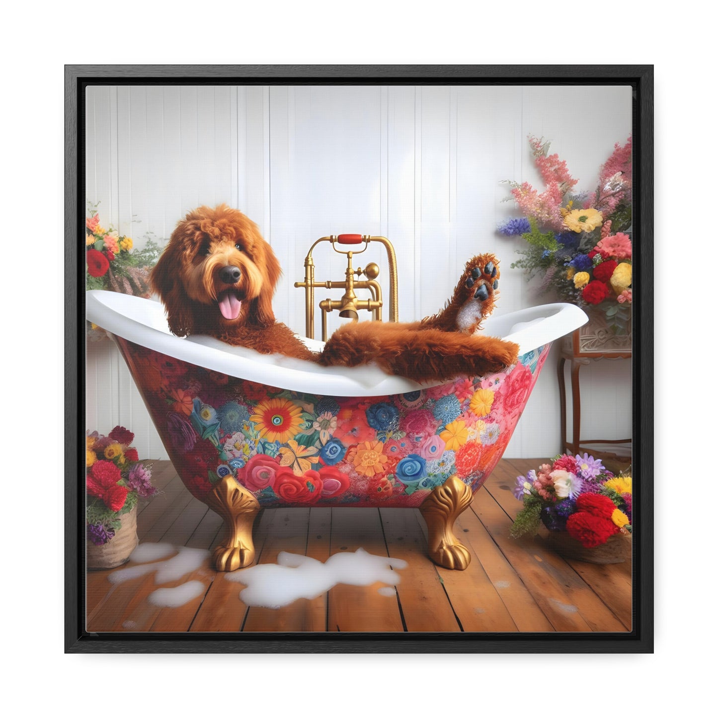 Lounging Doodle Antique Tub Gallery Canvas Picture - Wooden Square Frame - Nice!