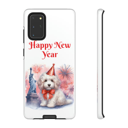 White Doodle Happy New Year - Tough Cases - Apple iPhone, Samsung Galaxy, and Google Pixel