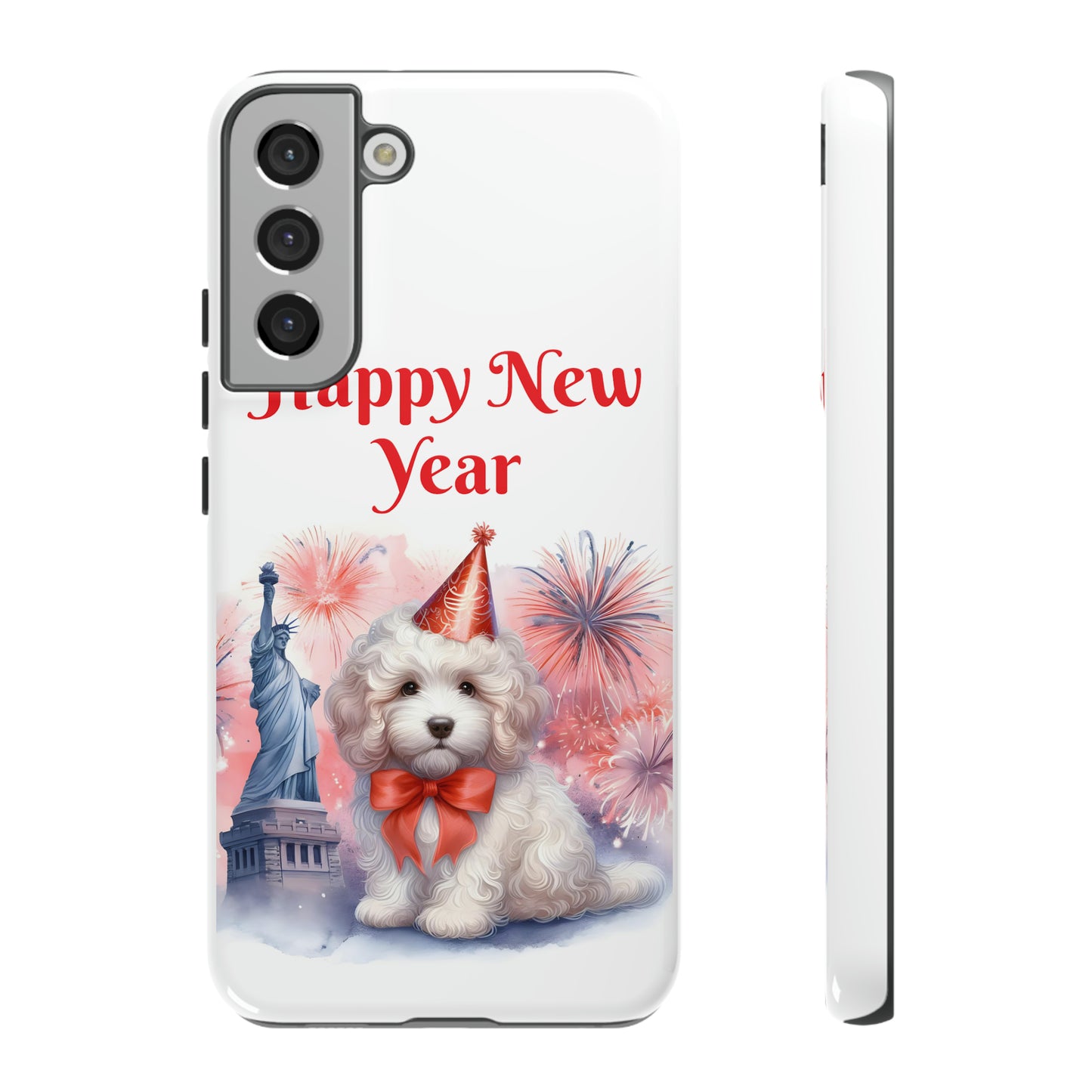 White Doodle Happy New Year - Tough Cases - Apple iPhone, Samsung Galaxy, and Google Pixel