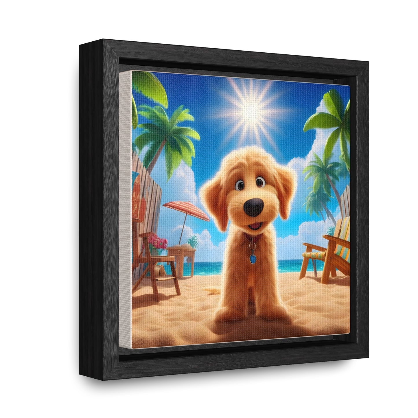 Doodle on Beach Cartoon Inspired - Wooden Gallery Canvas Picture - Square Frame - Nice!