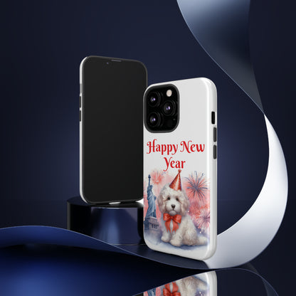 White Doodle Happy New Year - Tough Cases - Apple iPhone, Samsung Galaxy, and Google Pixel