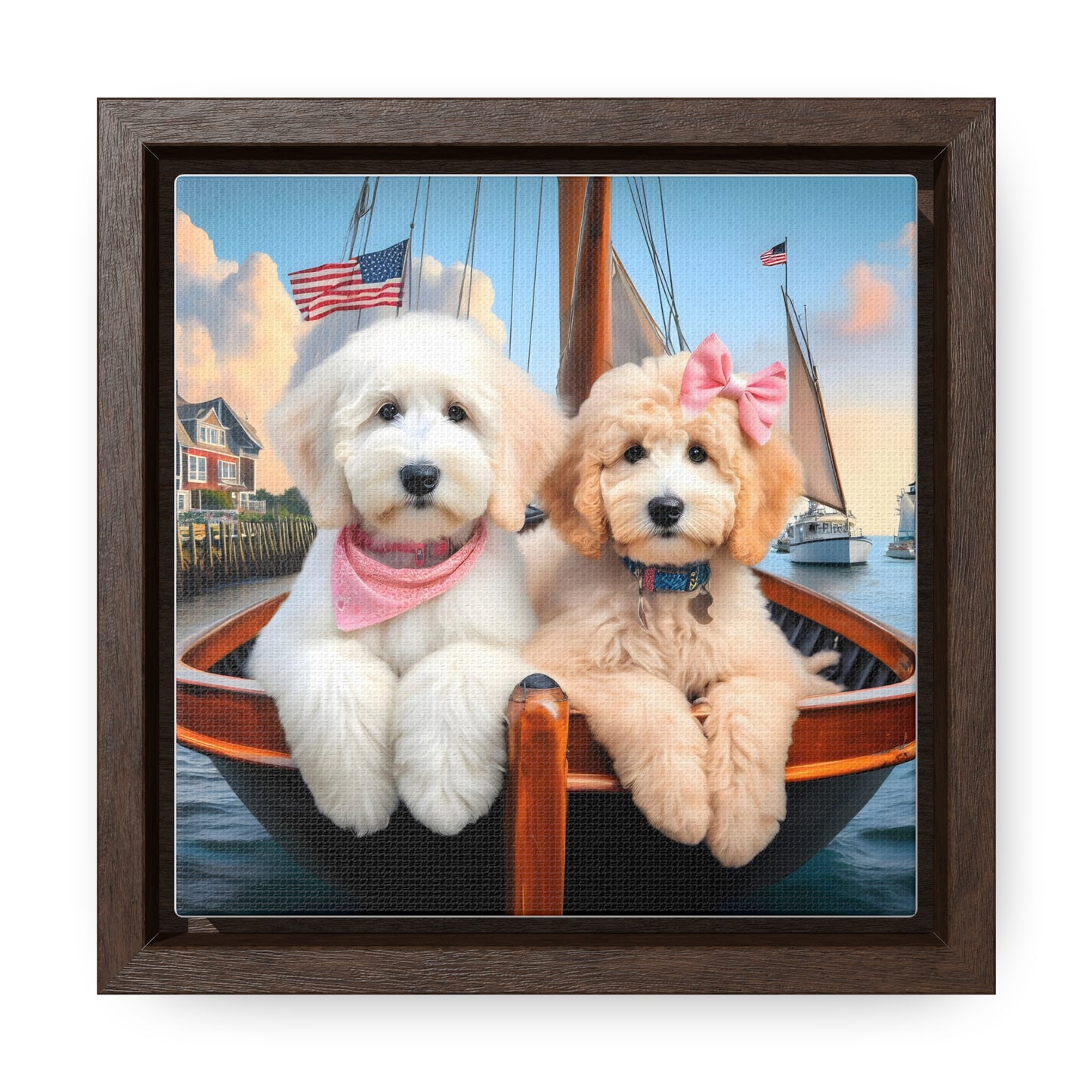 Doodles on Sailboat - Wooden Gallery Canvas Pictures - Square Frame - Nice!