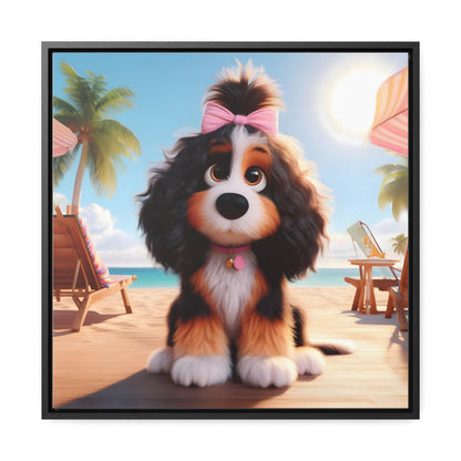 Bernedoodle Puppy, Cartoon Inspired - Wooden Gallery Canvas Picture - Square Frame - Nice!