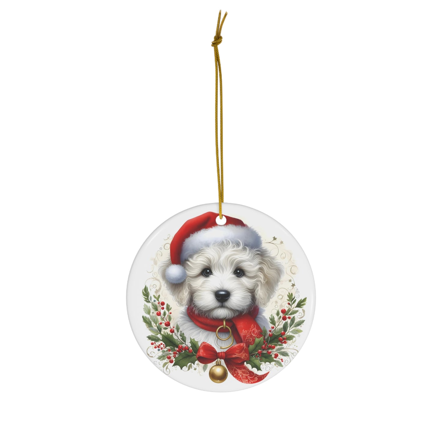 Christmas White Doodle - Ceramic Ornament