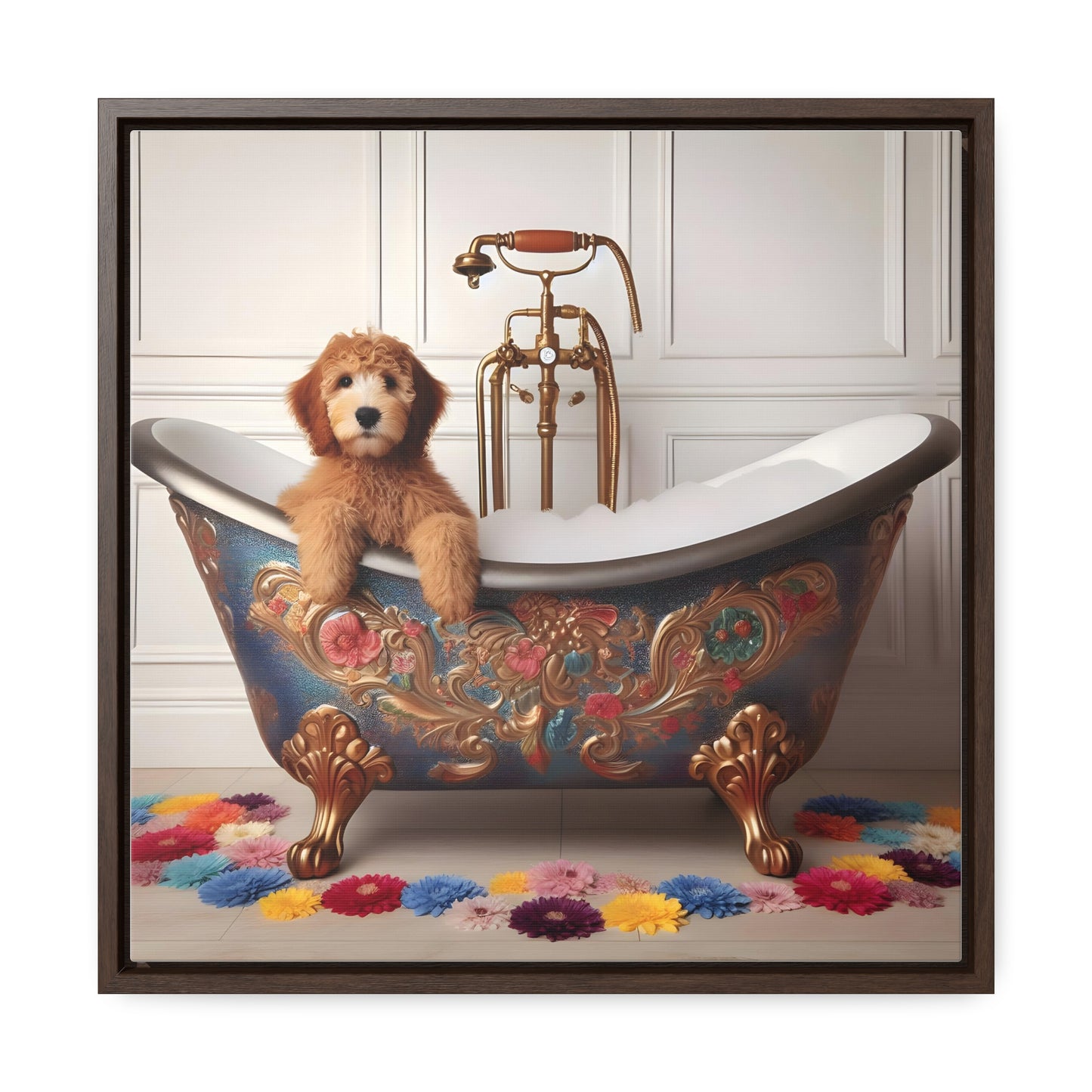 Apricot Doodle Puppy Gallery Canvas Picture - Wooden Square Frame - Nice!