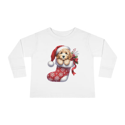 Doodle Puppy Christmas Stocking Toddler Long Sleeve Tee