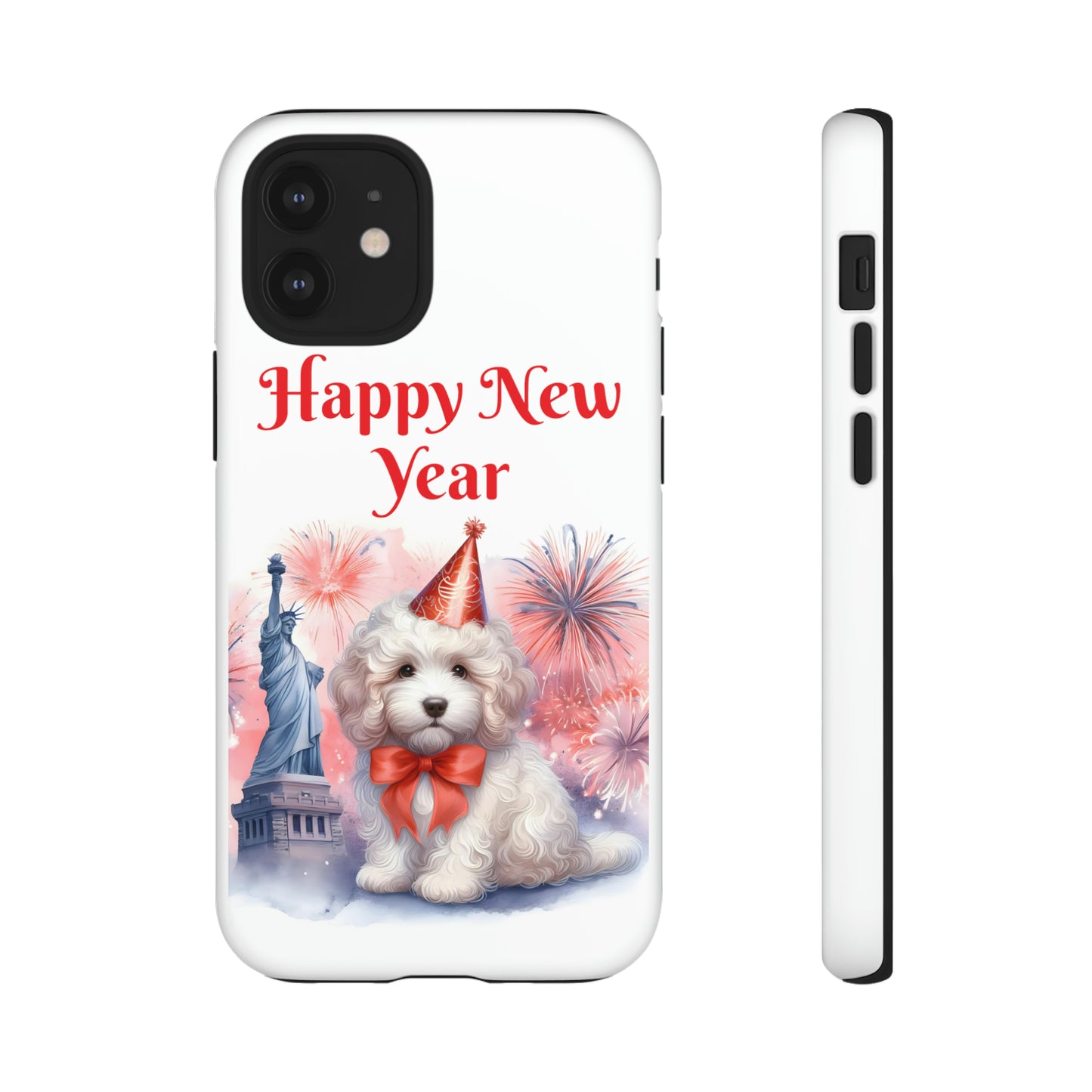 White Doodle Happy New Year - Tough Cases - Apple iPhone, Samsung Galaxy, and Google Pixel