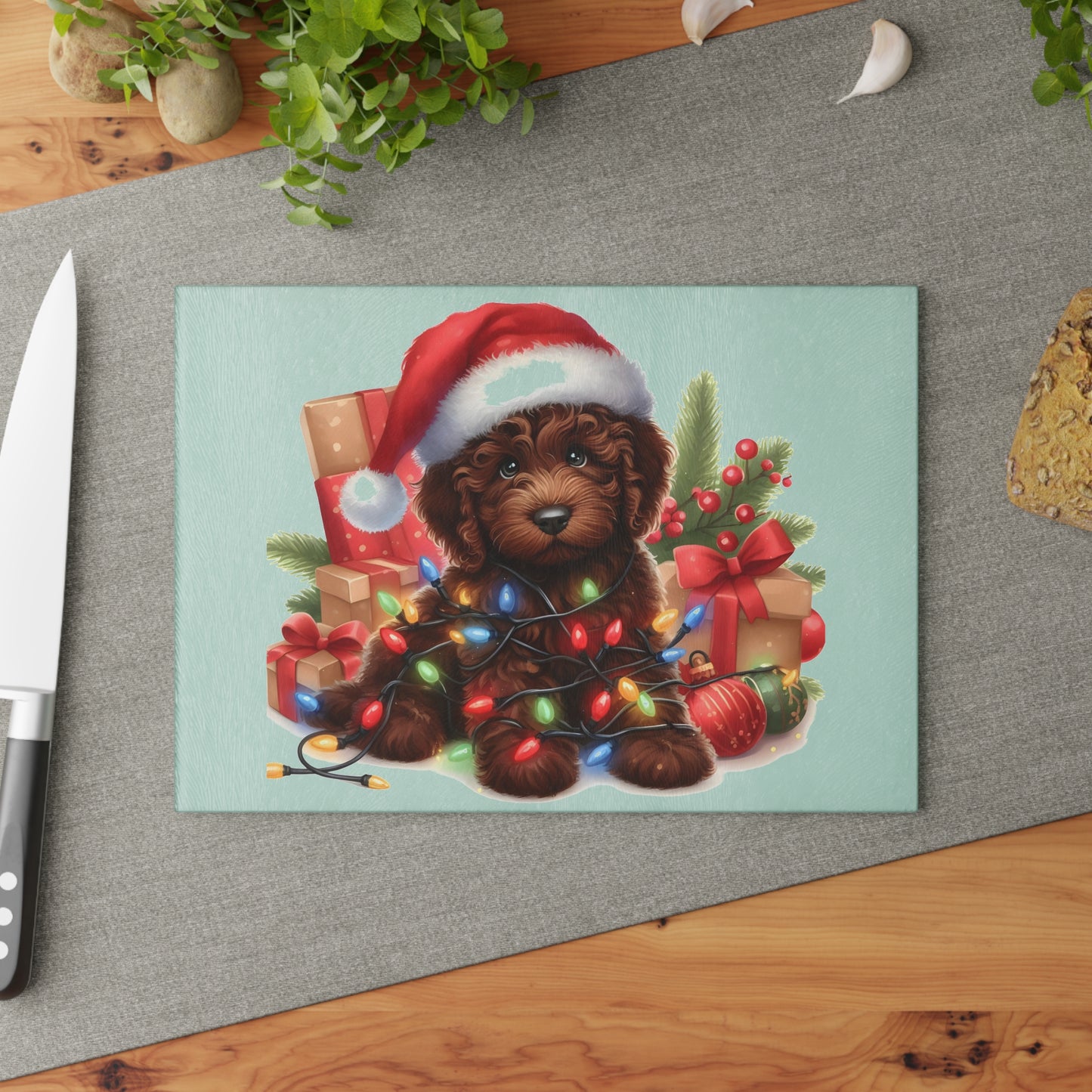 Christmas Brown Chocolate Doodle - Glass Cutting Board