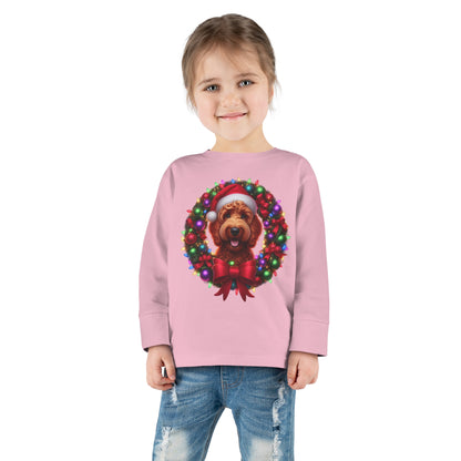 Red Doodle Christmas Wreath - Toddler Long Sleeve T Shirt