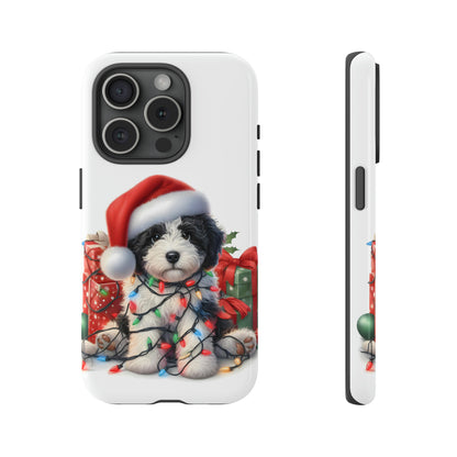 Black & White Doodle Christmas Puppy - Tough Cases for Apple iPhone, Samsung Galaxy, & Google Pixel