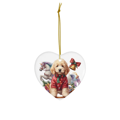 Christmas Doodle Puppy Ceramic Ornament, 4 Shapes