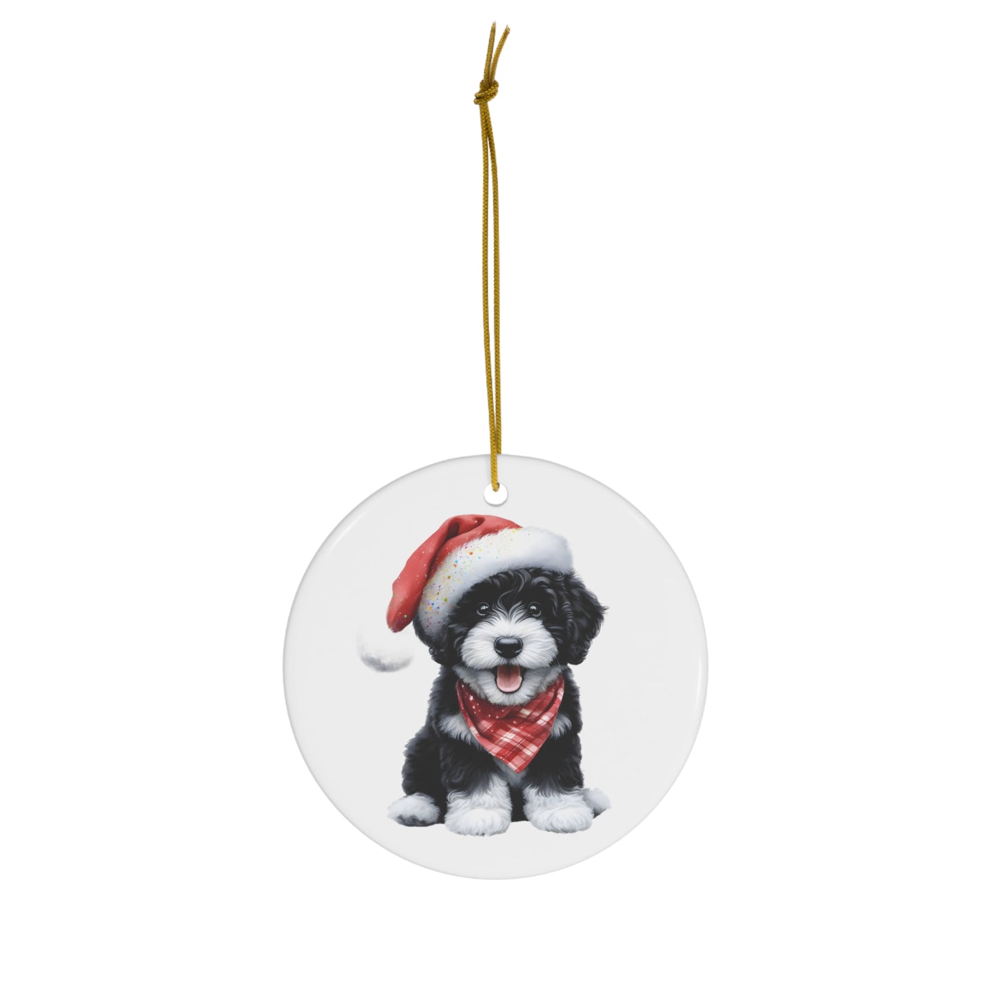 Black & White Doodle Puppy Ceramic Ornament, 4 Shapes