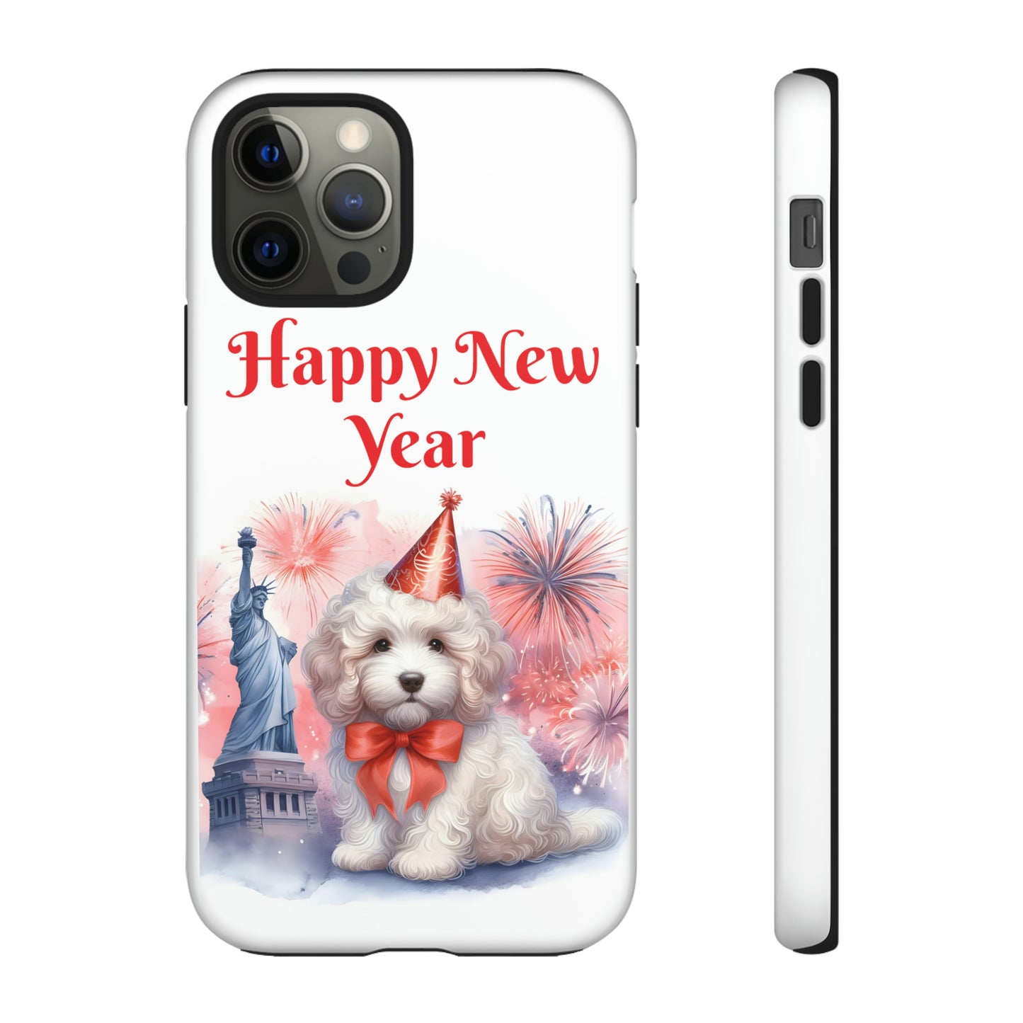 White Doodle Happy New Year - Tough Cases - Apple iPhone, Samsung Galaxy, and Google Pixel