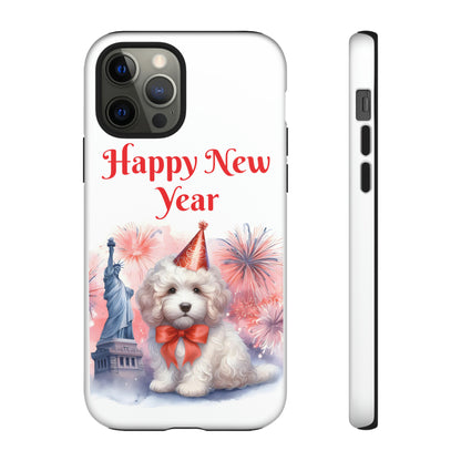 White Doodle Happy New Year - Tough Cases - Apple iPhone, Samsung Galaxy, and Google Pixel