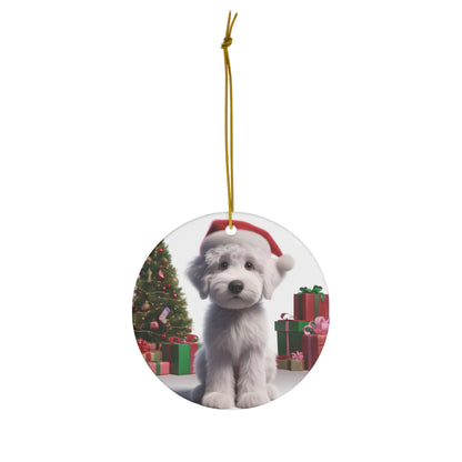 Christmas White Doodle Cartoon Inspired Ceramic Ornament