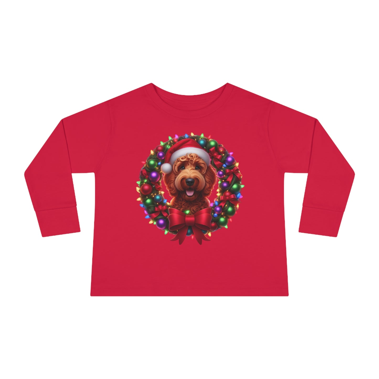 Red Doodle Christmas Wreath - Toddler Long Sleeve T Shirt