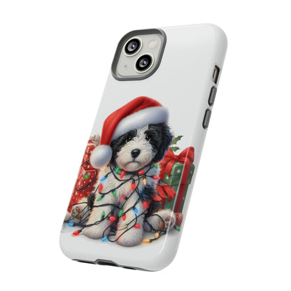 Black & White Doodle Christmas Puppy - Tough Cases for Apple iPhone, Samsung Galaxy, & Google Pixel