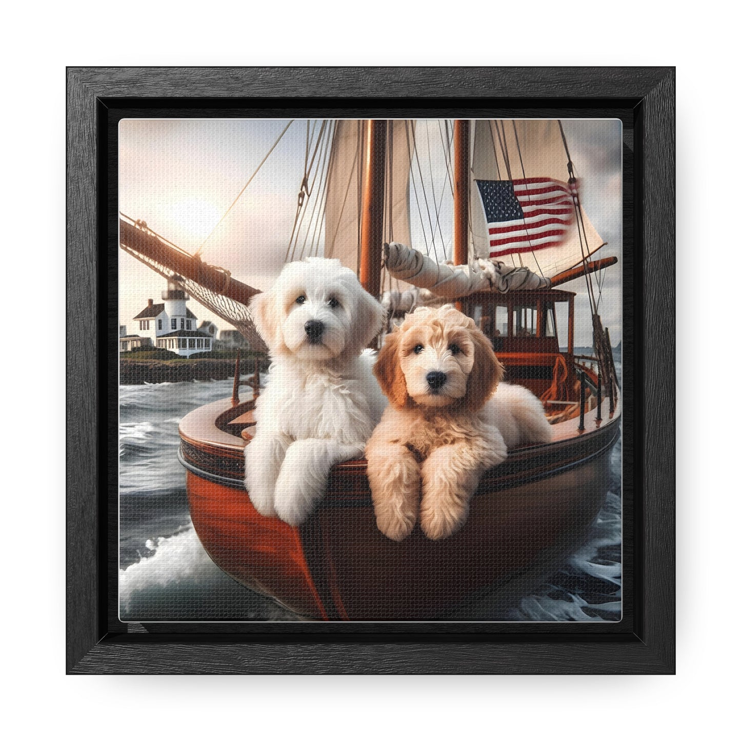 Doodles on Vintage Sailboat - Wooden Gallery Canvas Picture - Square Frame - Nice!