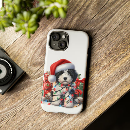 Black & White Doodle Christmas Puppy - Tough Cases for Apple iPhone, Samsung Galaxy, & Google Pixel