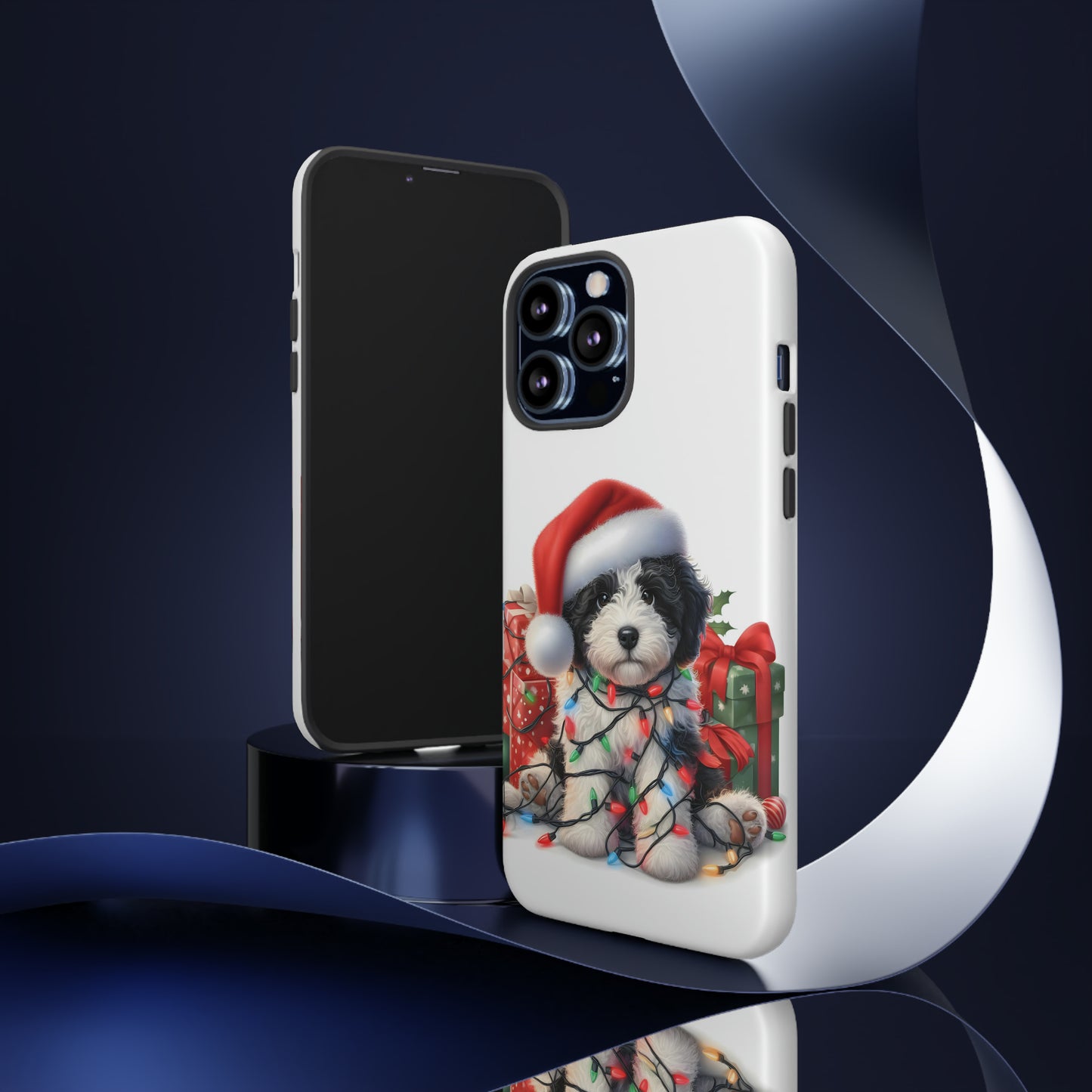 Black & White Doodle Christmas Puppy - Tough Cases for Apple iPhone, Samsung Galaxy, & Google Pixel