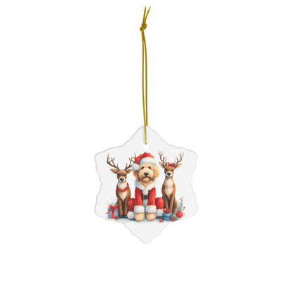 Christmas Santa Doodle w/Reindeer Ceramic Ornament, 4 Shapes